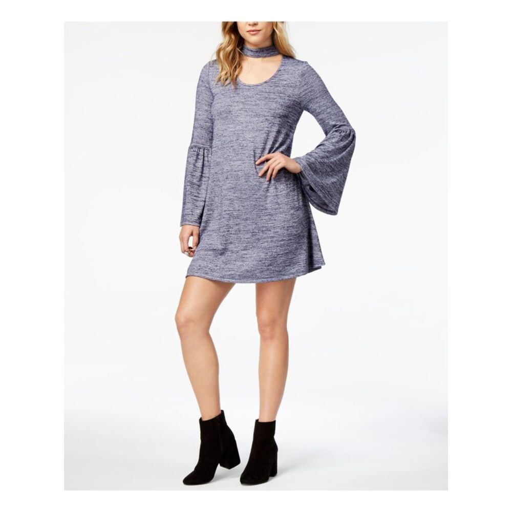 KENSIE Womens Light Blue Bell Sleeve Scoop Neck Above The Knee Shift Dress S